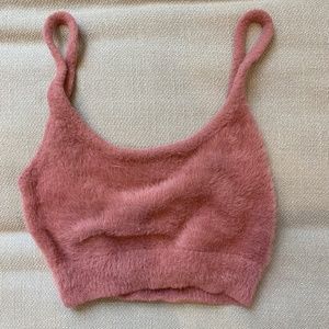 Pink fuzzy crop top